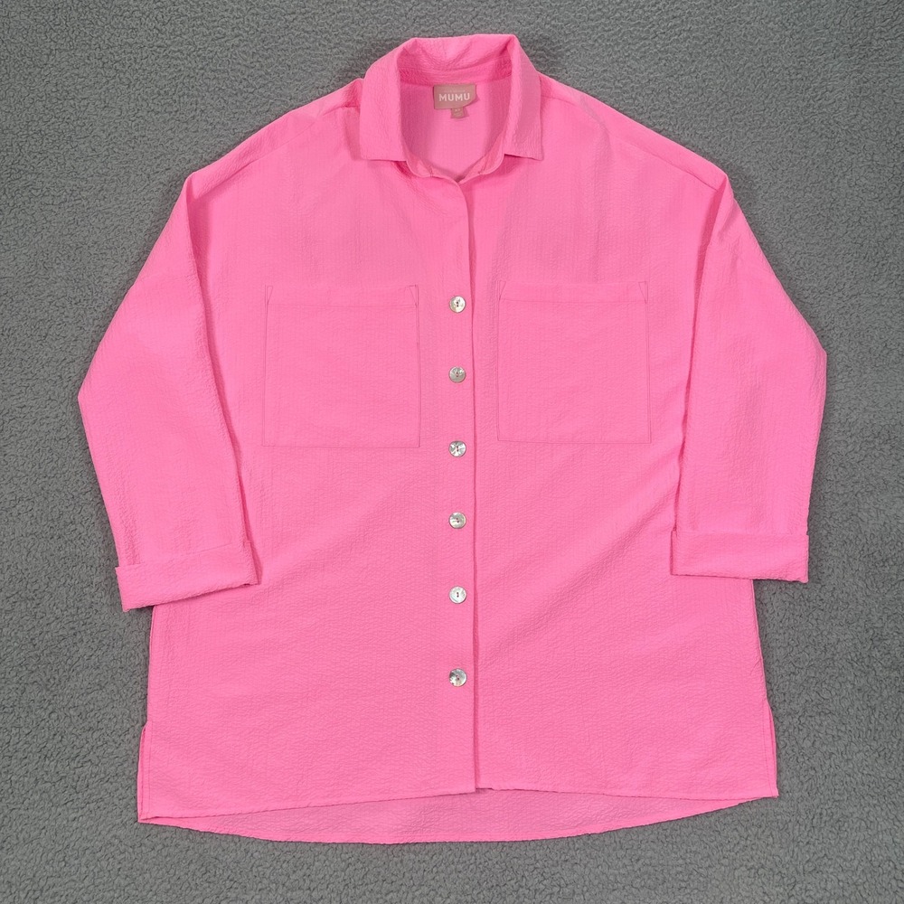 Show Me Your Mumu Weekday Button Up Shirt Womens XS Pink Oversized Beach Barbie
